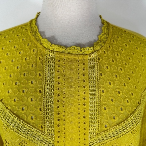 Anthropologie James Coviello Women's Sz M Burnham Long Sleeve Eyelet Lace Top - Picture 5 of 13